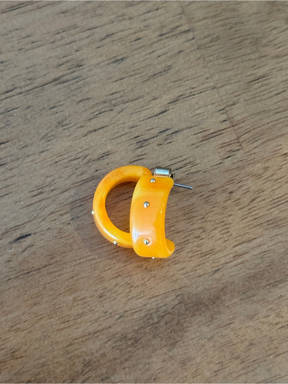 Anthropologie Bright Orange Resin Hoop Earrings with Gold Studs
